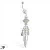 Belly ring with long jeweled dangling geometric chandelier