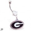 Belly Ring with official licensed NCAA charm, University of Georgia Bulldogs