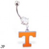 Belly Ring with official licensed NCAA charm, University of Tennessee Volunteers