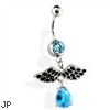 Belly Ring with Teardrop and Wing Dangle