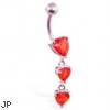 Belly ring with triple red heart dangle