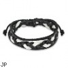 Black & White Leather Bracelet With Double Strings Weaved Center