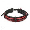 Black Leather Bracelet With Black & 2 Red Braids