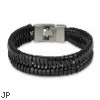 Black Leather Bracelet With Locking Braided Scale Design
