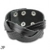 Black Leather Bracelet with Triple Cut Weaves