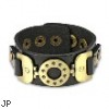 Black Leather Bracelet With Vintage Steel Buckle Charm