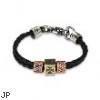 Black Leather Braided Double Strings Bracelet With Celtic Cross & Scaled Steel Charm