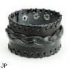 Black Leather Wide Weaved Bracelet With Adjustable Snap Closure