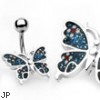 Blue glitter butterfly belly button ring