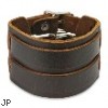 Brown Leather Bracelet With Double Strap Belt Buckle