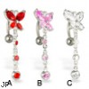 Butterfly with dangle reversed belly button rings
