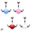 Colored heart belly ring with wings