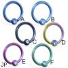 Colored steel/titanium anodized captive bead ring with clear gem, 16 ga