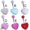 Crystal paved double heart belly ring