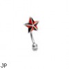 Curved barbell with black and red star top, 16 ga