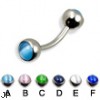 Curved barbell with cat eye balls, 14 ga