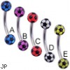 Curved barbell with colored acrylic soccer balls, 16 ga