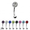 Curved barbell with crystal paved gem top, 16 ga