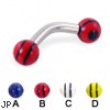 Curved barbell with double striped balls, 10 ga