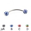 Curved barbell with epoxy striped balls, 18 ga