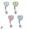 Curved barbell with jewel paved peace heart, 16 ga
