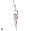 Dangling circle jeweled belly ring with chains and stones