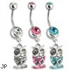 Dangling Steel Owl Navel Ring with Paved CZs