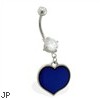 Double jeweled belly ring with dangling color changing heart
