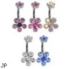 Double jeweled flower belly ring