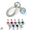 Double jeweled spiral barbell, 14 ga