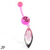 Flexible pink belly ring with dangling stone