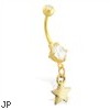Gold Tone belly button ring with dangling Star