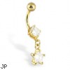Gold Tone Belly Button Ring with Dangling Star