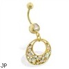 Gold Tone belly ring with dangling jeweled circle