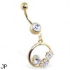Gold Tone jeweled navel ring with dangling flower circle