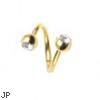 Gold Tone Twister Barbell With Jeweled Balls, 14 Ga