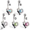Heart belly button ring with center stone and three small gems