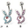 Hollow jeweled playboy bunny belly button ring