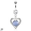 Hollowed Heart with Paved Gems Encasing Blue Cats Eye Gemstone Dangle Surgical Steel Navel Ring