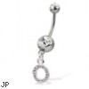 Initial belly button ring, letter O