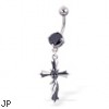 Jeweled belly button ring with dangling cross