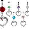 Jeweled belly ring with dangling heart
