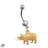 Jeweled belly ring with dangling pig