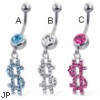 Jeweled dollar sign belly button ring