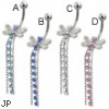 Jeweled dragonfly belly button ring with three dangles