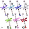 Jeweled dragonfly belly ring with teardrop dangle