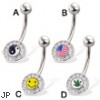 Jeweled logo belly button ring