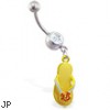 Jeweled navel ring with dangling yellow flipflop with flower