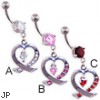 Jeweled navel ring with heart dangle