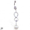 Jeweled Navel Ring with Pearl Dangle